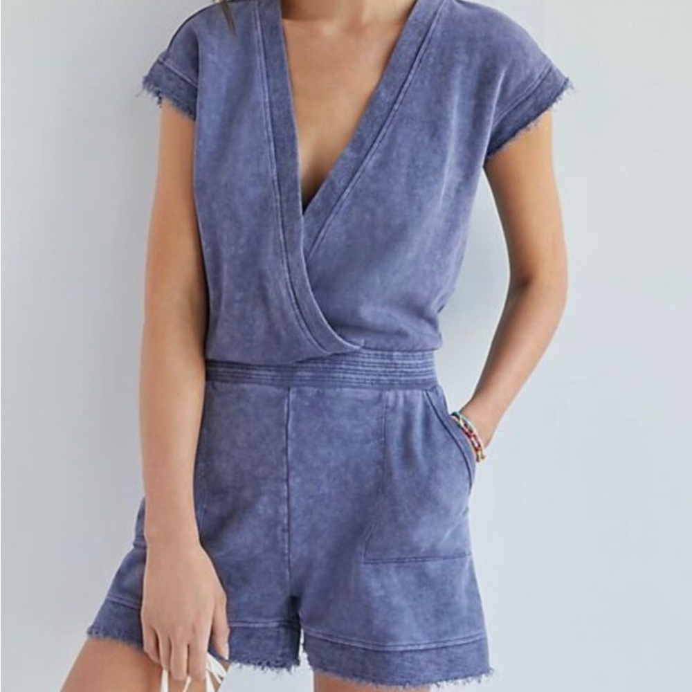 Daily Practice by Anthropologie frayed surplice jumpsuit romper Size Small S